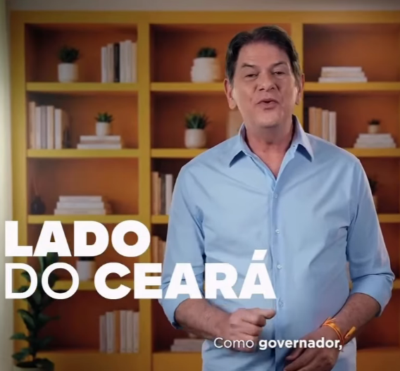 Cena do primeiro programa de TV de Cid Gomes, candidato ao Senado pelo Ceará, apoiado por Júnior Mano