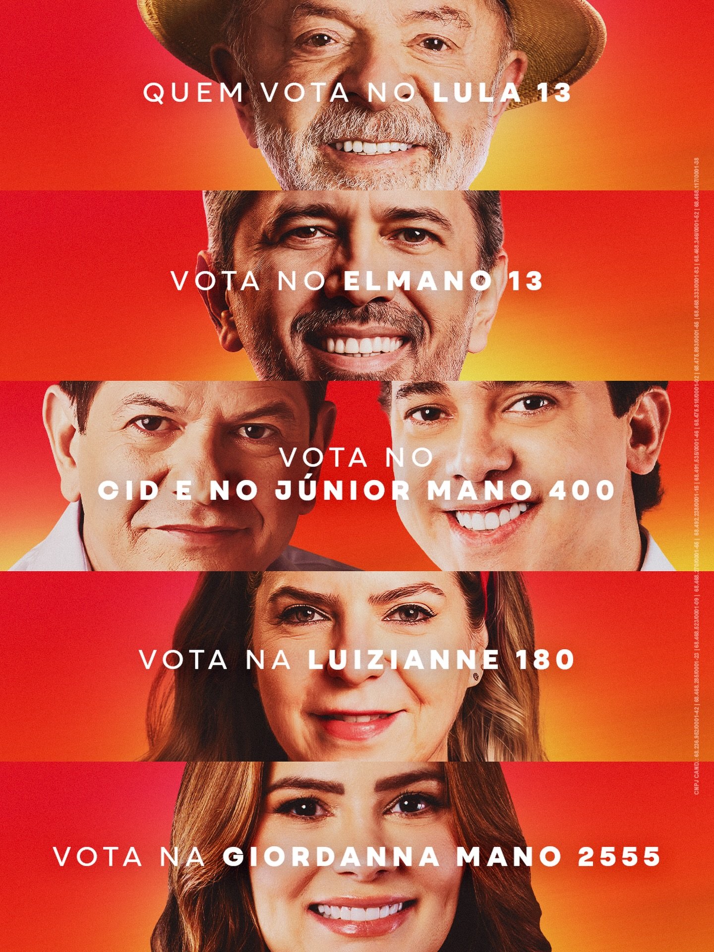 Arte com os candidatos apoiados por Júnior Mano e seus números de votação