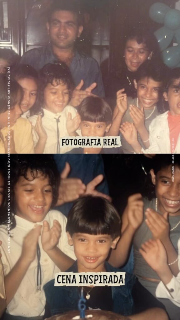 Fotografia de infância de Júnior Mano e cena inspirada na capa do vídeo sobre suas raízes