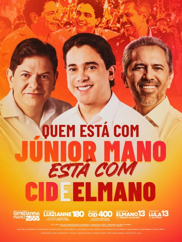 Imagem da publicação de Júnior Mano sobre apoio a Elmano de Freitas.