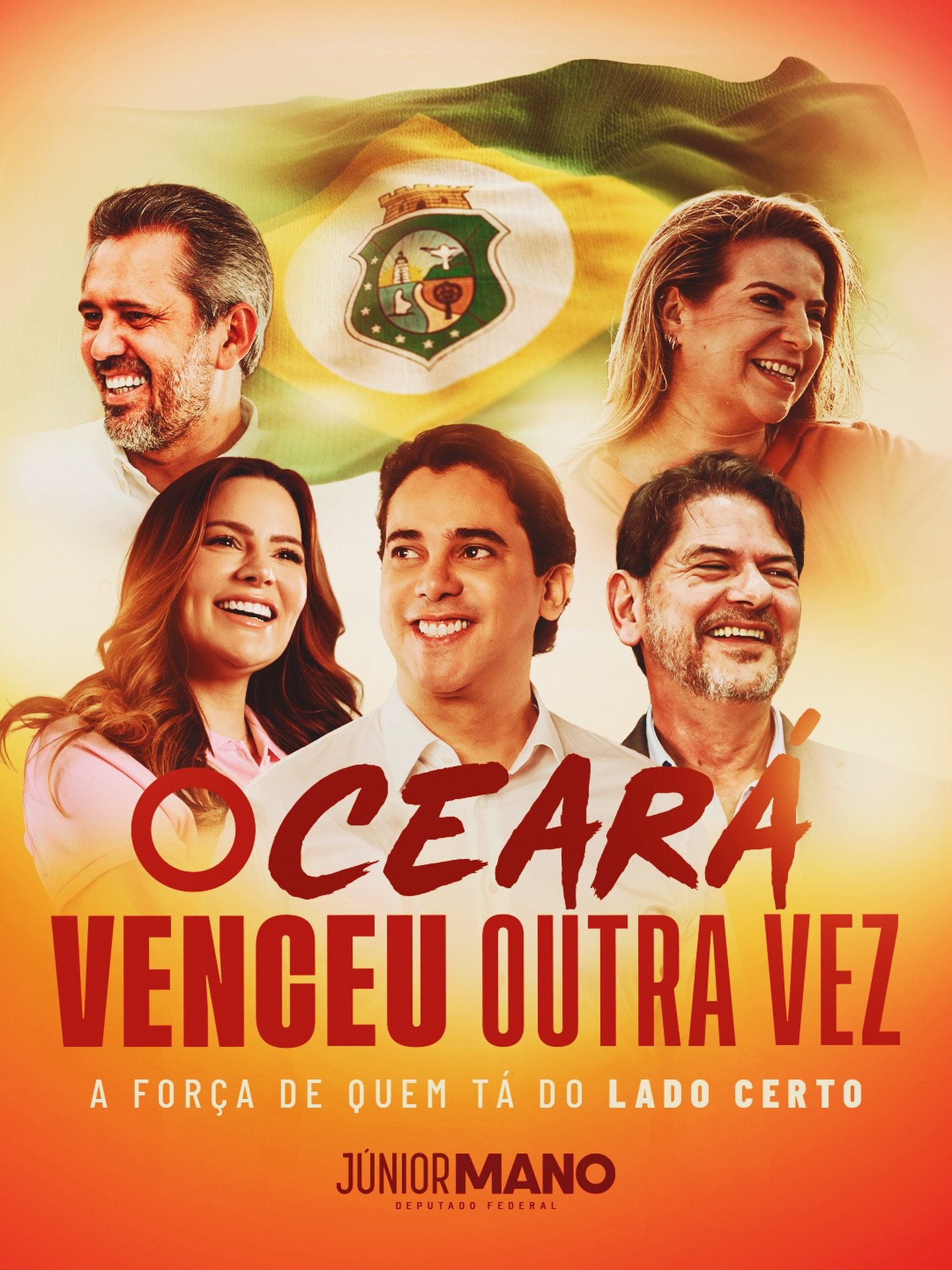 Imagem da publicação de agradecimento de Júnior Mano após a eleição de 2026.